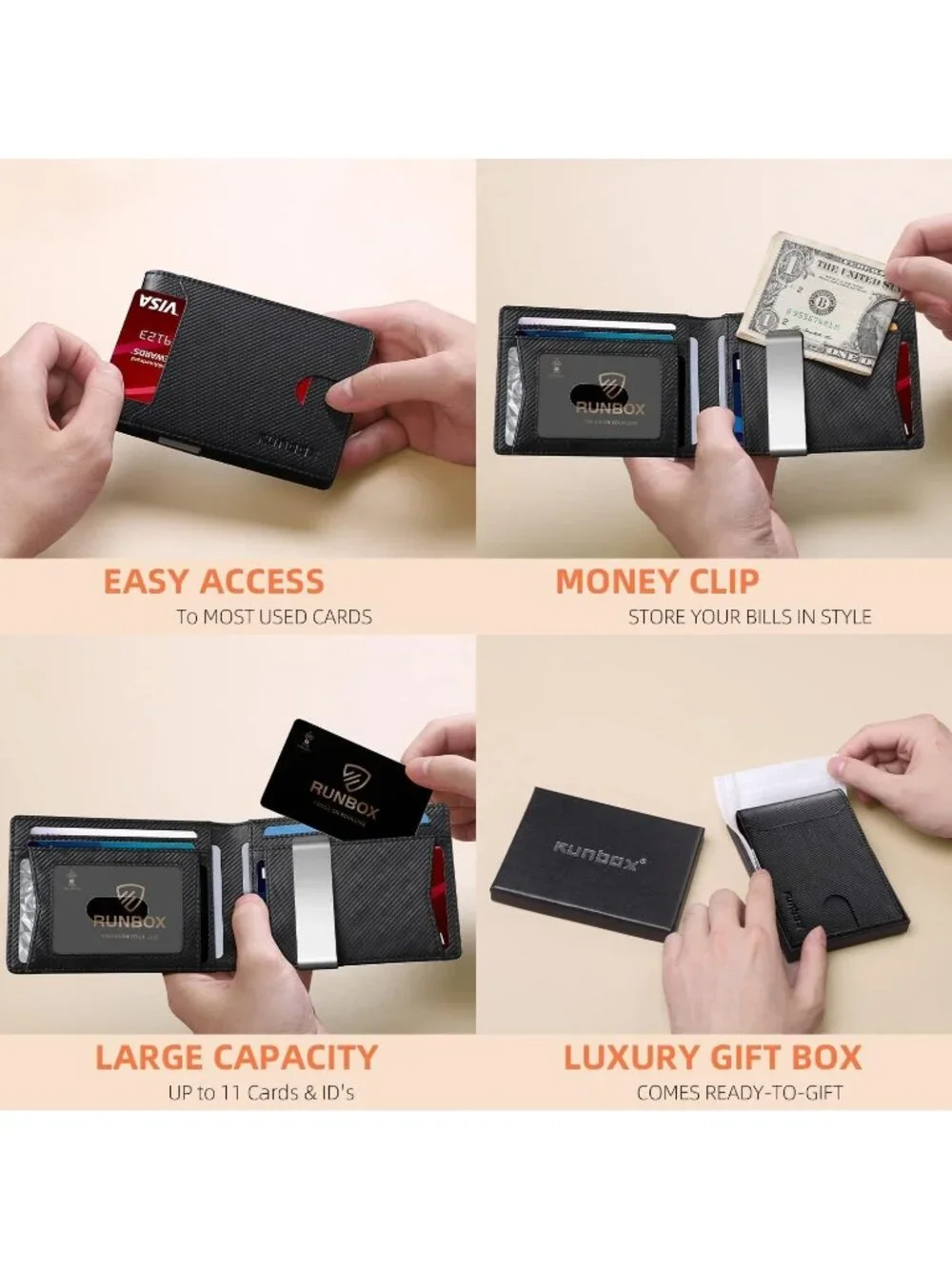 〽️Man Modren Leather Money Clip RFID Blocking Pocket Bifold Credit Card Wallet